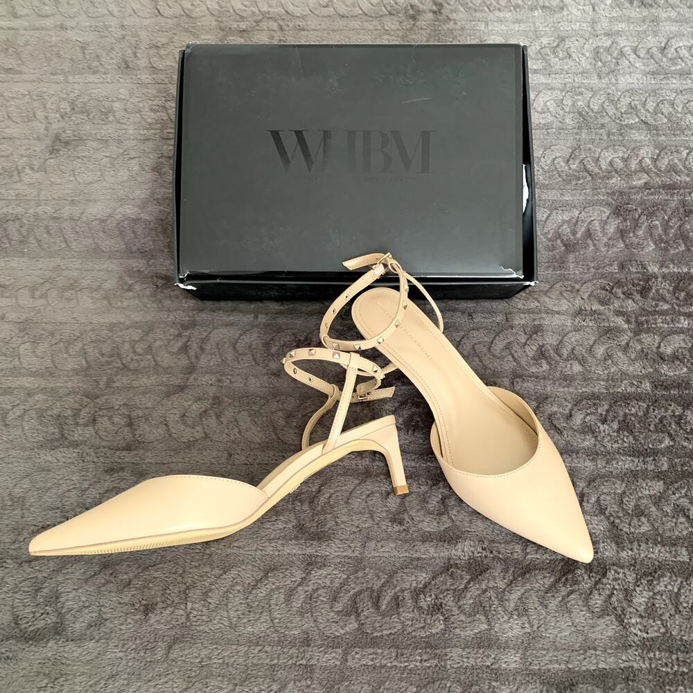 Women's Kitten Heel Studded Strap Leather Pumps 8.5M NWT